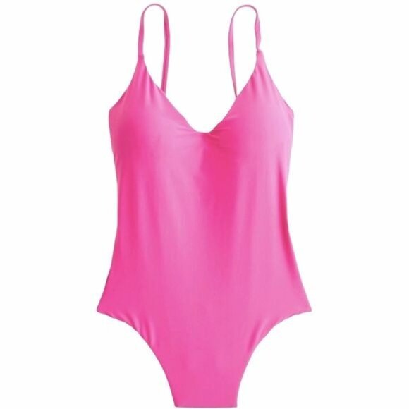 J. Crew Rounded V-neck One-piece Swimsuit in Intense Pink, Size 4 NWT - Picture 1 of 5